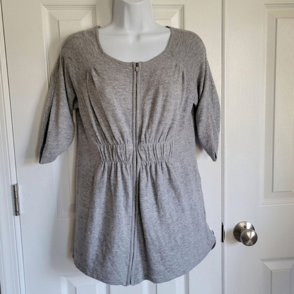 Anthropologie Moth gray‎ zip up cinched waist lightweight sweater small - Picture 1 of 16